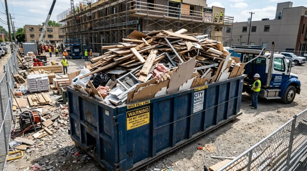 overfilled dumpster
